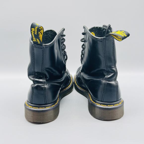 Dr Martens Boot Women 6 Black Leather Ankle Lace Up Combat AirWair Yellow Stitch - Picture 7 of 11